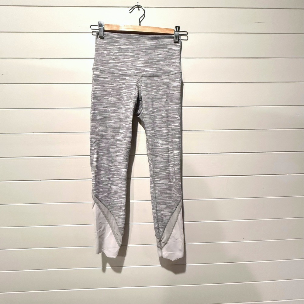 Lululemon Tight Stuff Tight High Rise Leggings 4 Grey Space Dye Mesh Scallop 7/8